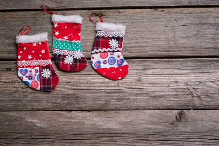 Christmas background on the fear of wooden boards, handmade toys