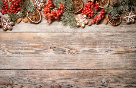 Christmas background on old boardsの写真素材