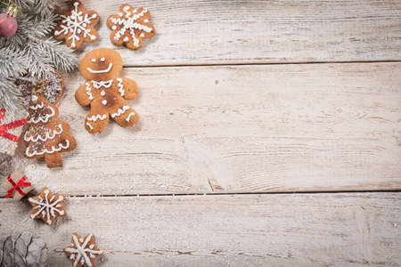 Christmas background on old boardsの写真素材