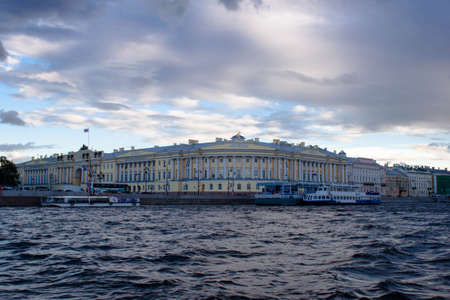 Saint Petersburg, Russia - September 11, 2018: View on a building of the Constitutional Court on the area on river bank of Neva.のeditorial素材