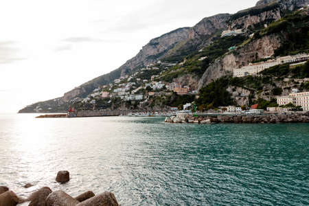 AMALFI, ITALY NOVEMBER 7 2019: Amalfi city and costana amalfitana beautiful view from the pierのeditorial素材