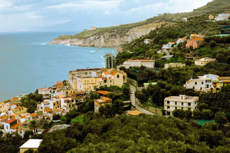 SORRENTO, ITALY NOVEMBER 5 2019: Sorrento city Amalfi Coast Panoramic aerial view from aboveのeditorial素材
