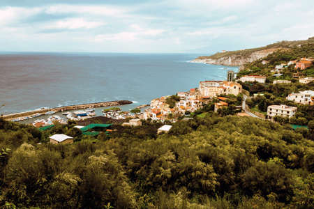 SORRENTO, ITALY NOVEMBER 5 2019: Sorrento city Amalfi Coast Panoramic aerial view from aboveのeditorial素材