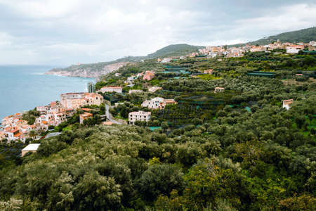 SORRENTO, ITALY NOVEMBER 5 2019: Sorrento city Amalfi Coast Panoramic aerial view from aboveのeditorial素材