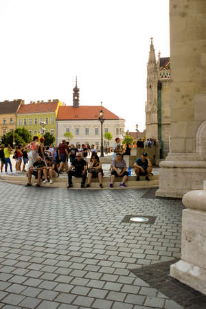 BUDAPEST, HUNGARY 29 JULY 2019: Roman Catholic Matthias Cathedral, Church of Our Lady of Buda in front of Fisherman's Bastionのeditorial素材