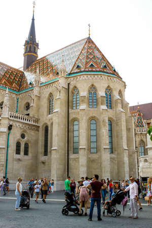 BUDAPEST, HUNGARY 29 JULY 2019: Roman Catholic Matthias Cathedral, Church of Our Lady of Buda in front of Fisherman's Bastionのeditorial素材