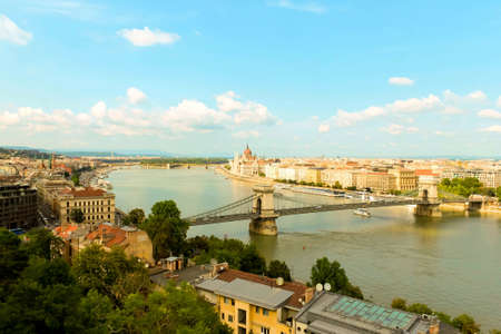 BUDAPEST, HUNGARY 29 JULY 2019 : beautiful panoramic view of the Hungarian Parliament and the Danube river city of Pestのeditorial素材