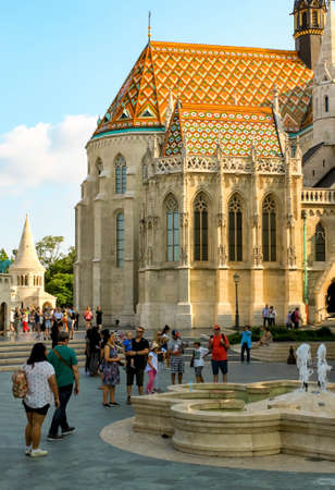 BUDAPEST, HUNGARY 29 JULY 2019: Roman Catholic Matthias Cathedral, Church of Our Lady of Buda in front of Fisherman's Bastionのeditorial素材