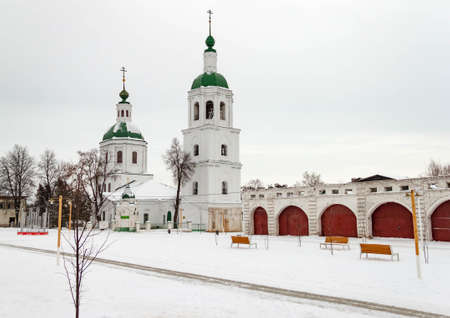 Russia, Moscow region, Zaraysk 12 January, 2020: winter Trinity Life-Giving Church, shopping arcade.のeditorial素材