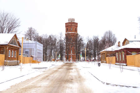 Russia, Moscow region, Zaraysk 12 January, 2022: water tower view city center at winter day.のeditorial素材