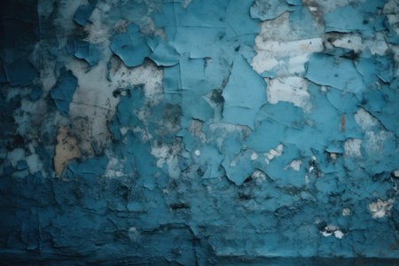 Abstract pattern cracked blue paint on concrete wall. Old grunge vintage texture background.の素材