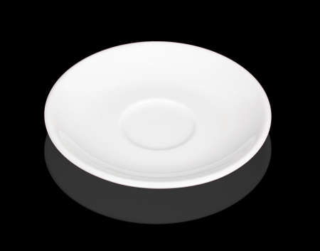 white saucer with reflection isolated on black backgroundの写真素材