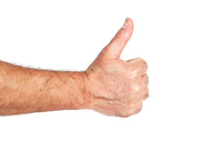 man hand with thumb up isolated on white backgroundの写真素材