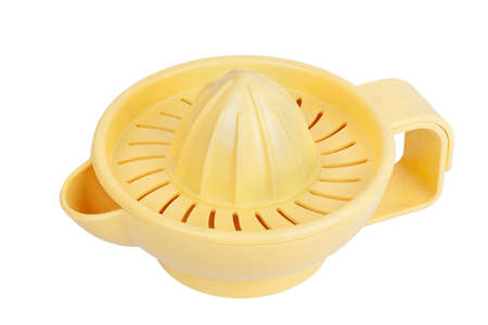 Orange plastic citrus juicer isolated on white background