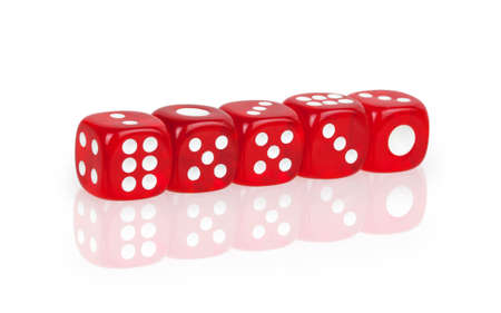 dice lined in a row isolated on white 