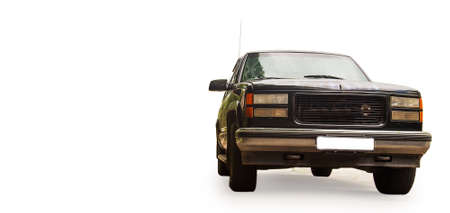 passenger green car isolated on white backgroundの写真素材