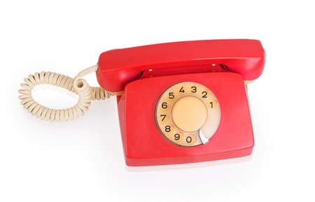 Red phone isolated on white backgroundの写真素材