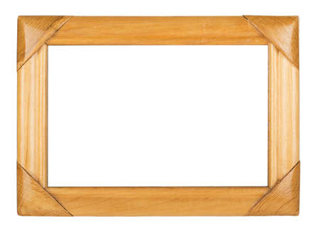 Wooden picture frame isolated on white backgroundの写真素材