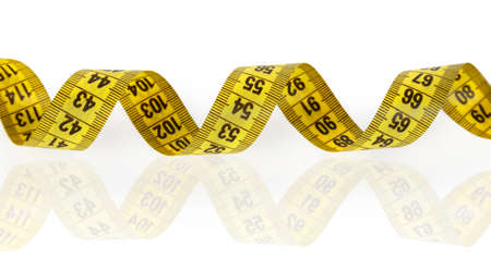 Yellow measuring tape isolated on white background