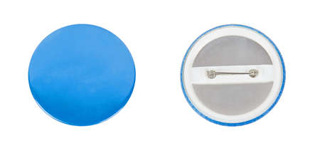 Blue round badg with the front and back isolated on white background