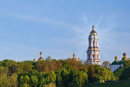 Orthodox Christian monastery - Kiev Pechersk Lavra in Kiev on green hills of Pecherskの写真素材