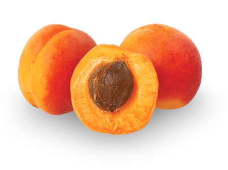Three ripe apricots isolated on white background