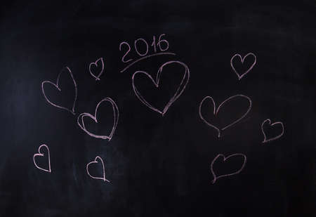 hearts and new year 2016, pink painted with chalkの写真素材