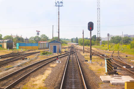 view from the departing train on the railway outdoorの写真素材