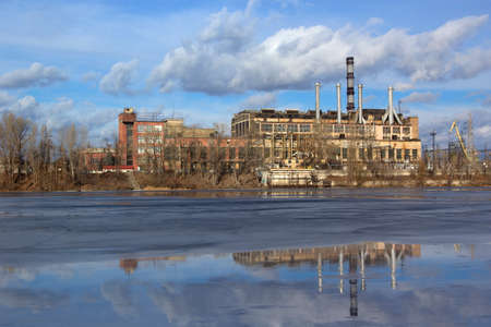 the old factory against the blue skyの写真素材