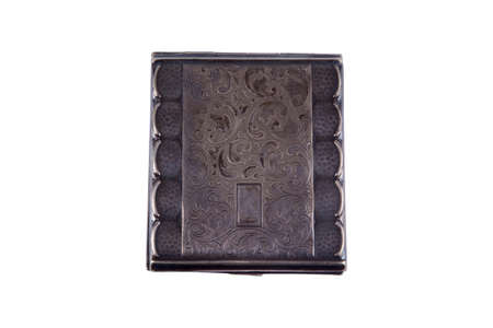 Vintage silver cigarette case isolated on whitw backgroundの写真素材