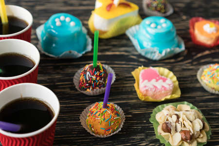 Delicious cupcakes with drinks.の写真素材