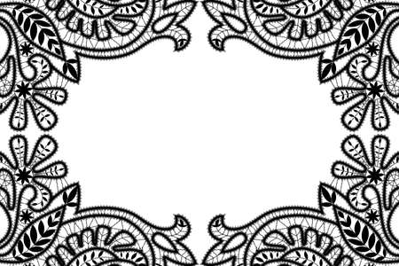 black isolated floral lace frame on white background with place for your text. Illustration or decoration for wedding invitation, greeting card, identity, bannerのイラスト素材