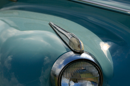 Closeup view of blinker and headlight of vintage car.の写真素材
