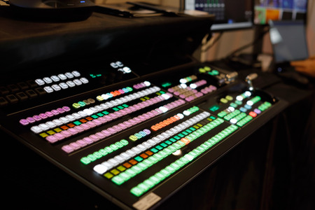 Close up view of video production switcher. Selective focus.の写真素材