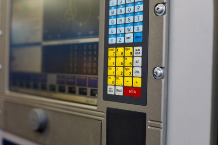 Control panel of a computer controlled industrial equipment. Selective focus.の写真素材