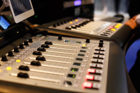 Studio with modern sound mixing equipment. Selective focus.