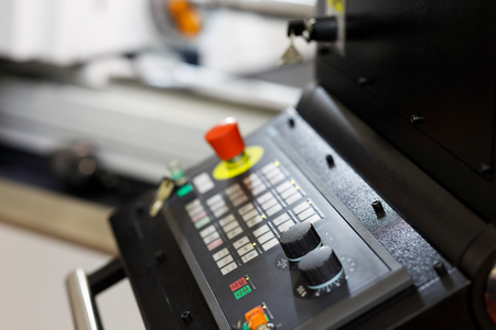 CNC machine control panel. Closeup view. Selective focus.の写真素材
