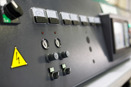 Control panel of modern manufacturing equipment. Selective focus.の写真素材