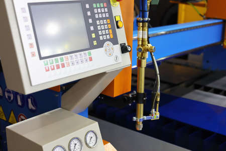Control panel of CNC thermal cutting machine. Selective focus.