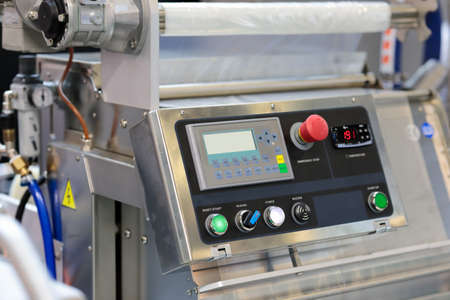 Control panel of industrial tray packaging machine. Tray sealing machine or tray sealer is suitable...