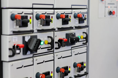 Industrial power distribution cabinet. Electrical distribution board. Circuit breaker panel....