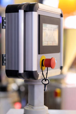 Remote industrial control panel with touch screen. Selective focus.