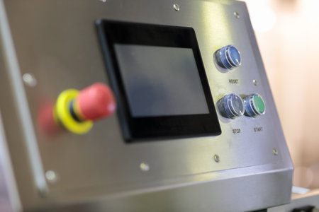 Control panel of modern food production machine. Selective focus.の写真素材