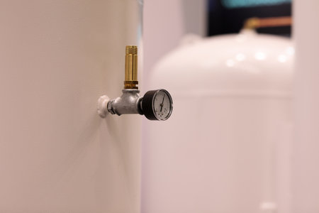 Medical oxygen tanks with analog pressure gauge. Selective focus.の写真素材