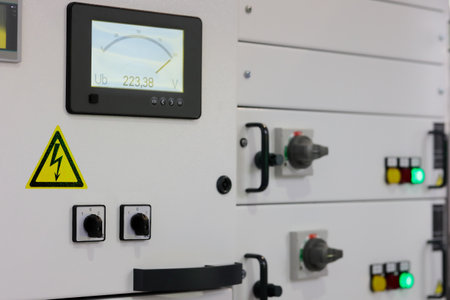 Electric distribution equipment with digital gauge. Selective focus.