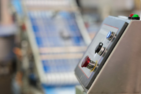 Control console with touchscreen closeup. Control console of modern automated manufacturing...