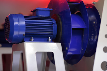 Part of industrial ventilation system with electric motor and centrifugal fan. Selective focus.の写真素材