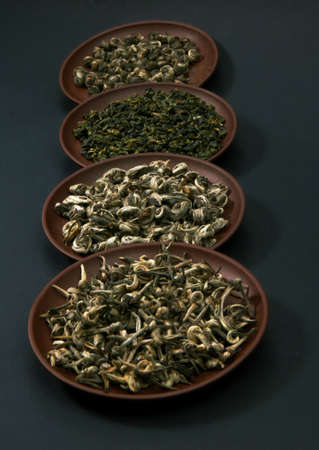 Assortment of green teas の写真素材
