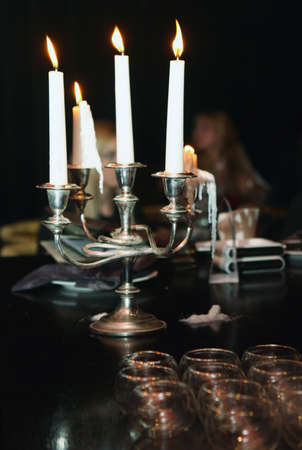  evening with candles in cafe. の写真素材