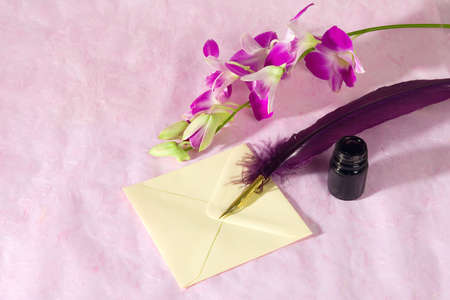 Romantic letter in ancient style on a gentle pink background